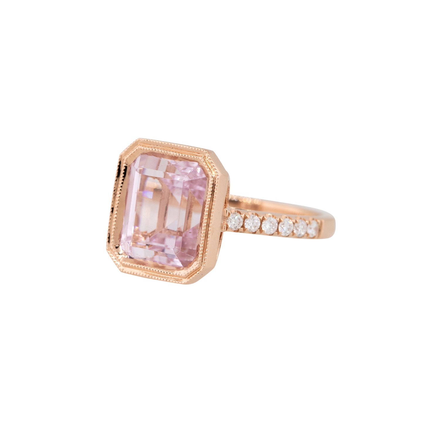 18k Rose Gold 7.90ct Kunzite & 0.27ct Diamond Ring