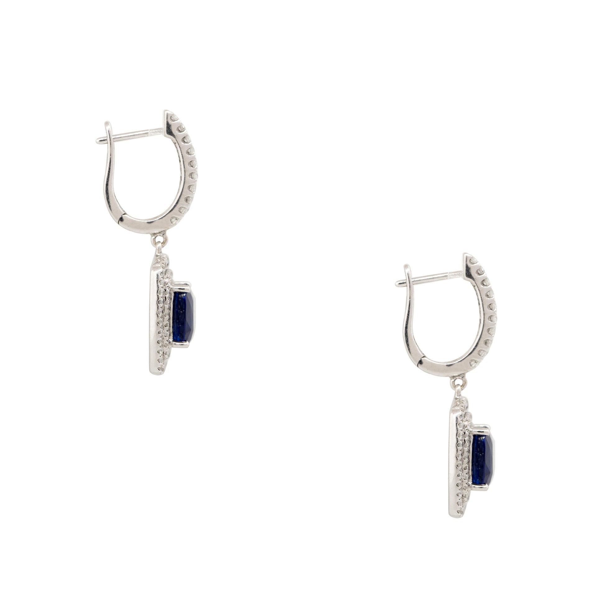 18k White Gold 3.13ct Sapphire & 0.69ct Diamond Double Halo Drop Earrings
