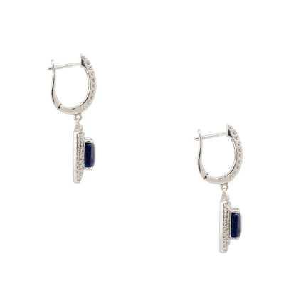 18k White Gold 3.13ct Sapphire & 0.69ct Diamond Double Halo Drop Earrings
