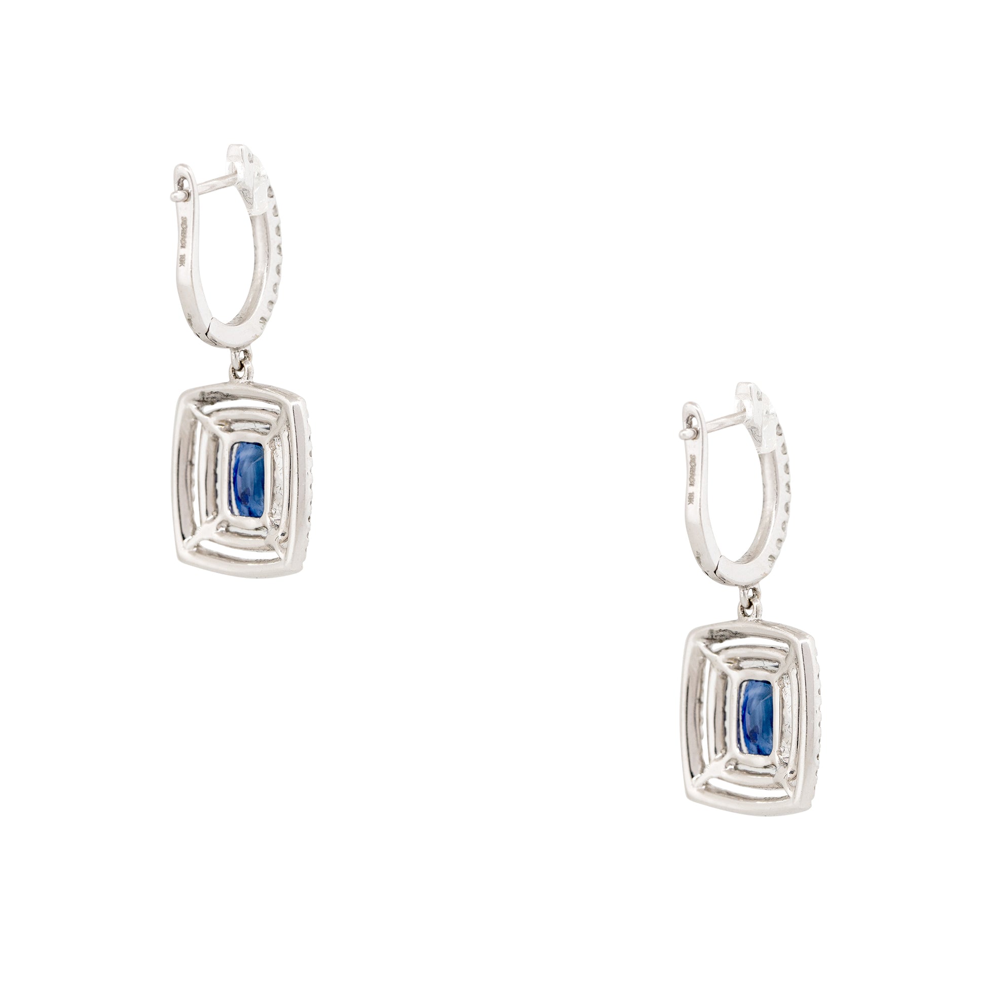 18k White Gold 3.13ct Sapphire & 0.69ct Diamond Double Halo Drop Earrings
