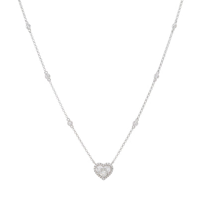 18k White Gold 0.87ctw Diamond Heart and Diamond Station Necklace
