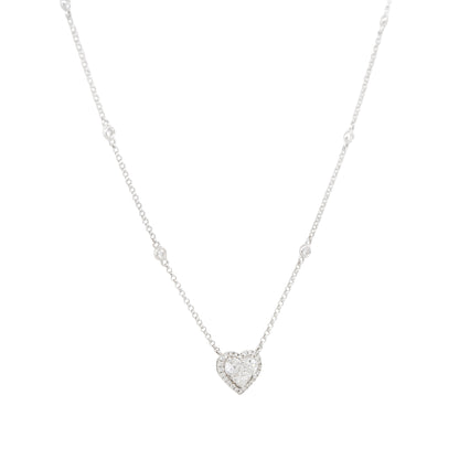 18k White Gold 0.87ctw Diamond Heart and Diamond Station Necklace