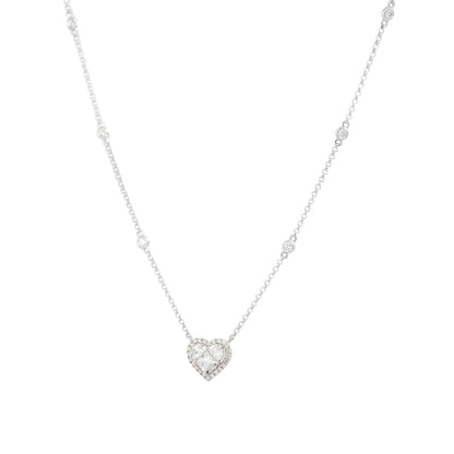 18k White Gold 0.87ctw Diamond Heart and Diamond Station Necklace