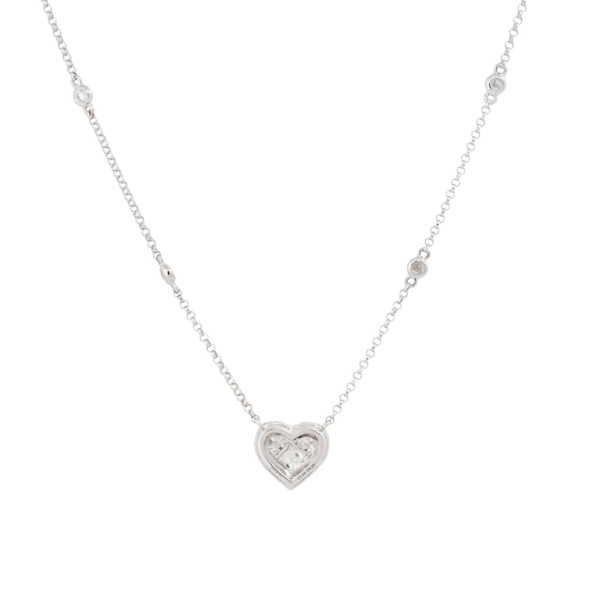 18k White Gold 0.87ctw Diamond Heart and Diamond Station Necklace