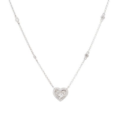 18k White Gold 0.87ctw Diamond Heart and Diamond Station Necklace