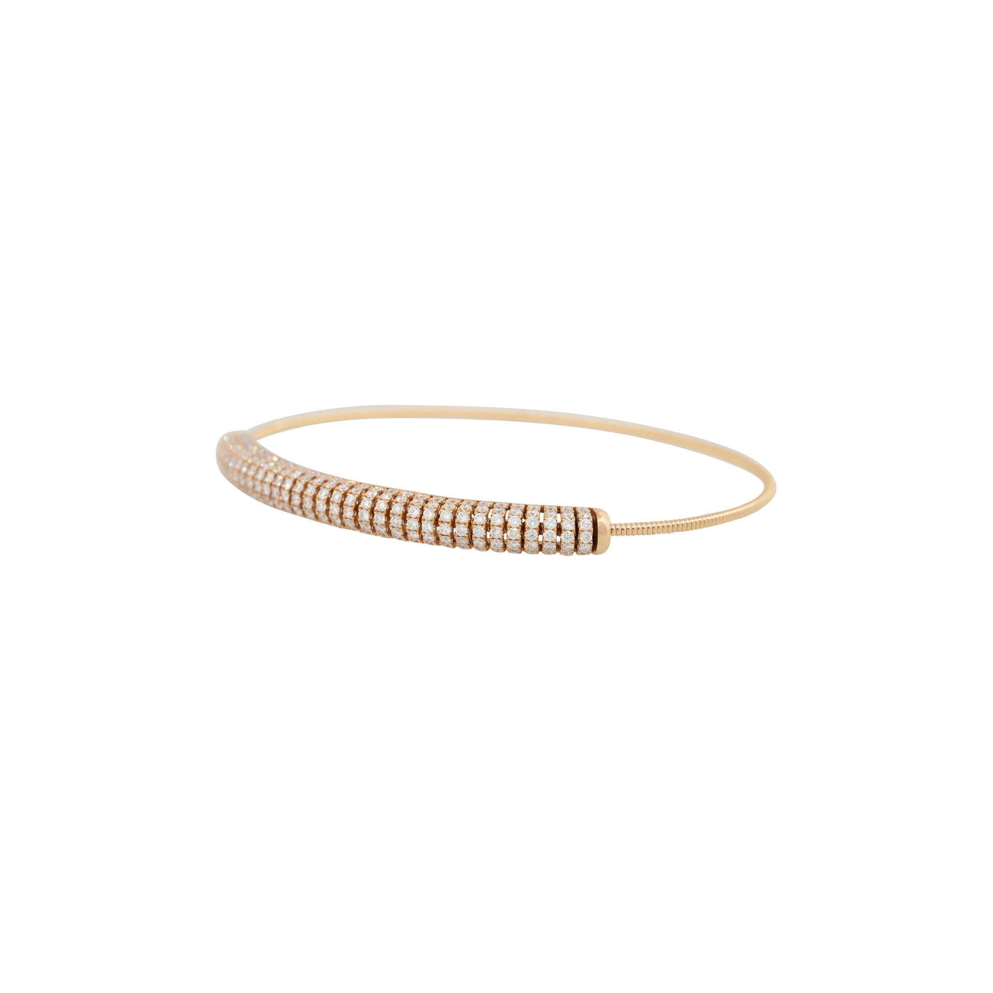 18k Rose Gold 1.87ctw Pave Diamond Ribbed Bangle Bracelet