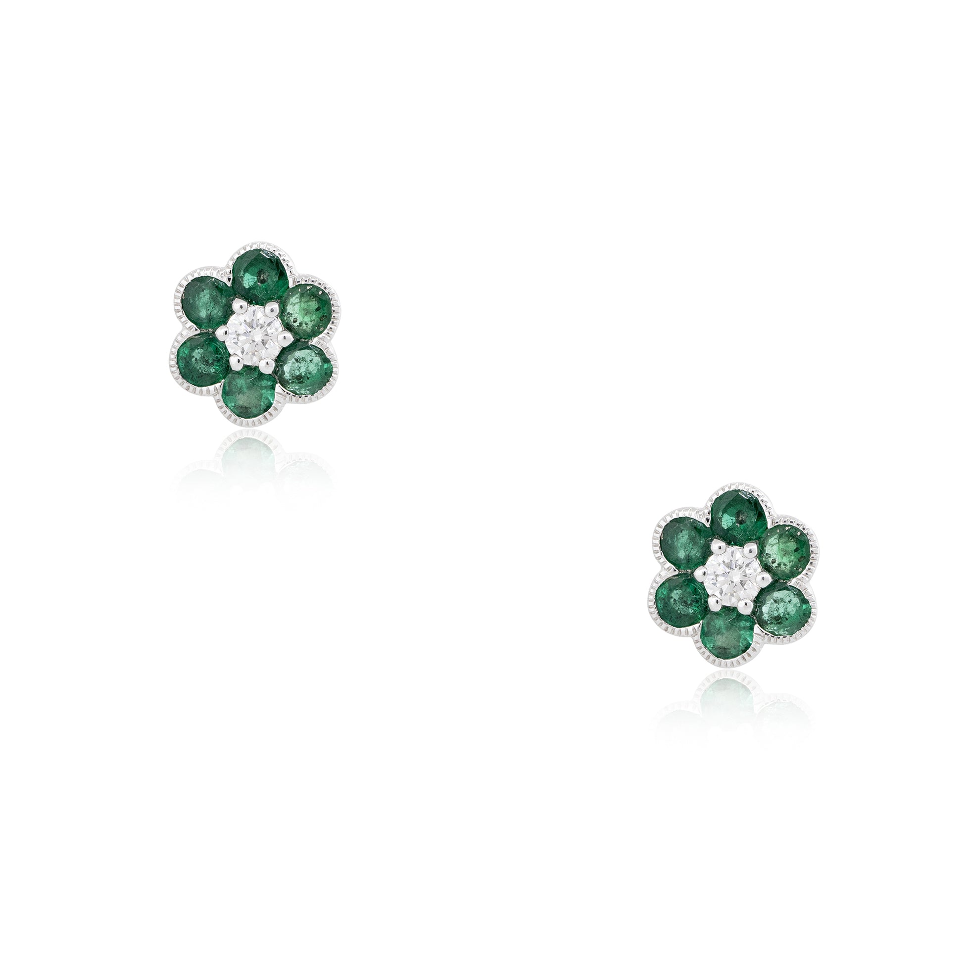 18k White Gold 1.49ct Emerald & Diamond Flower Earrings