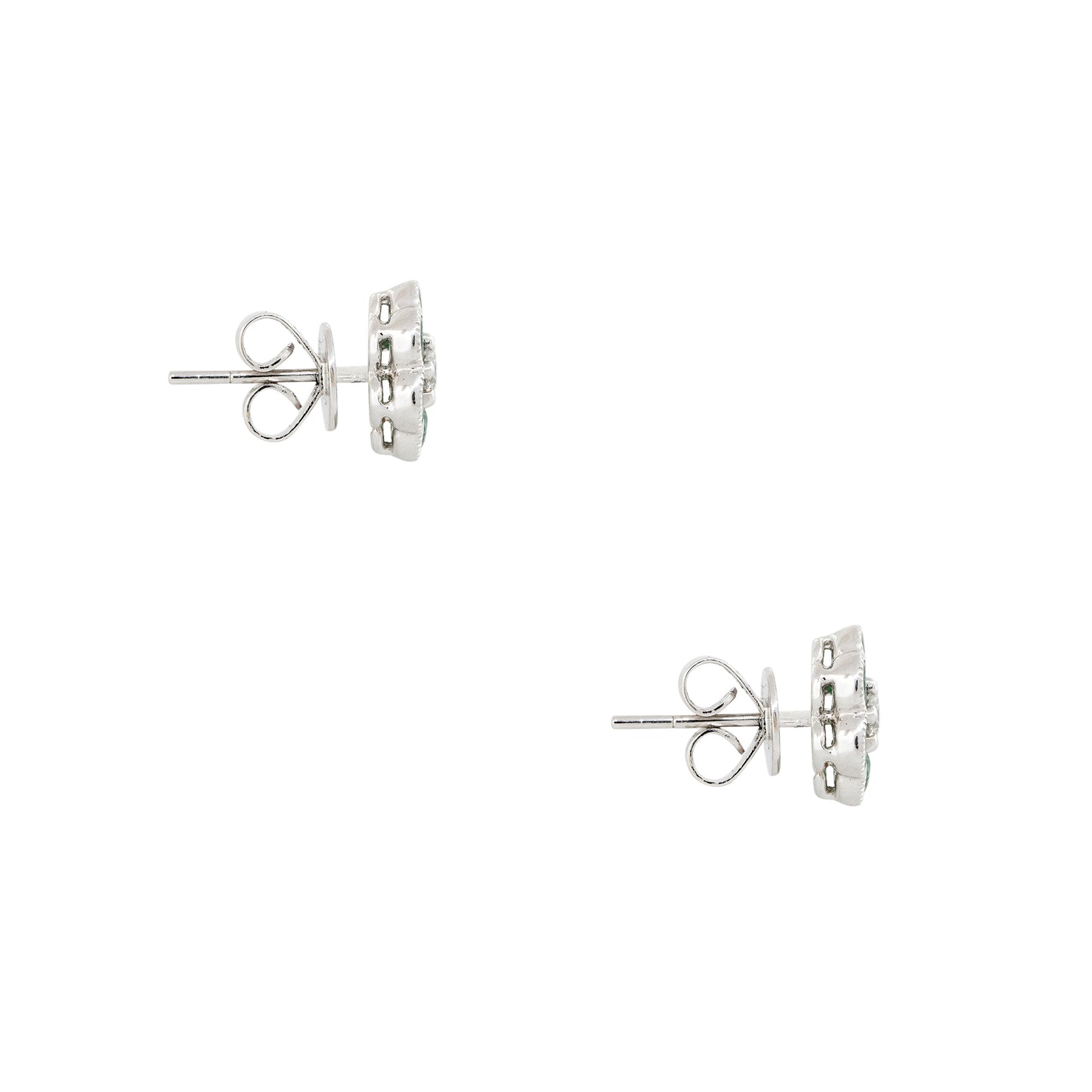18k White Gold 1.49ct Emerald & Diamond Flower Earrings