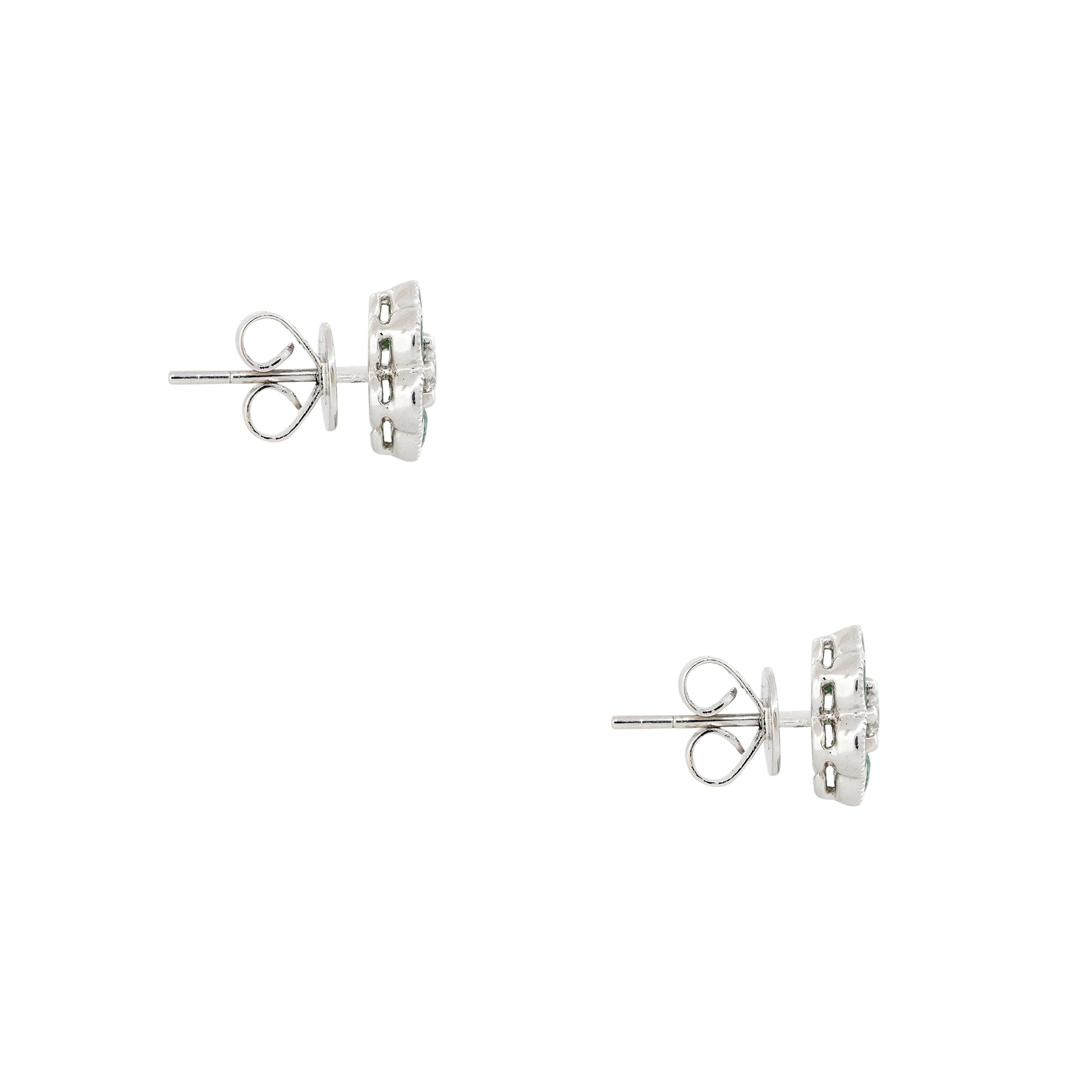 18k White Gold 1.49ct Emerald & Diamond Flower Earrings