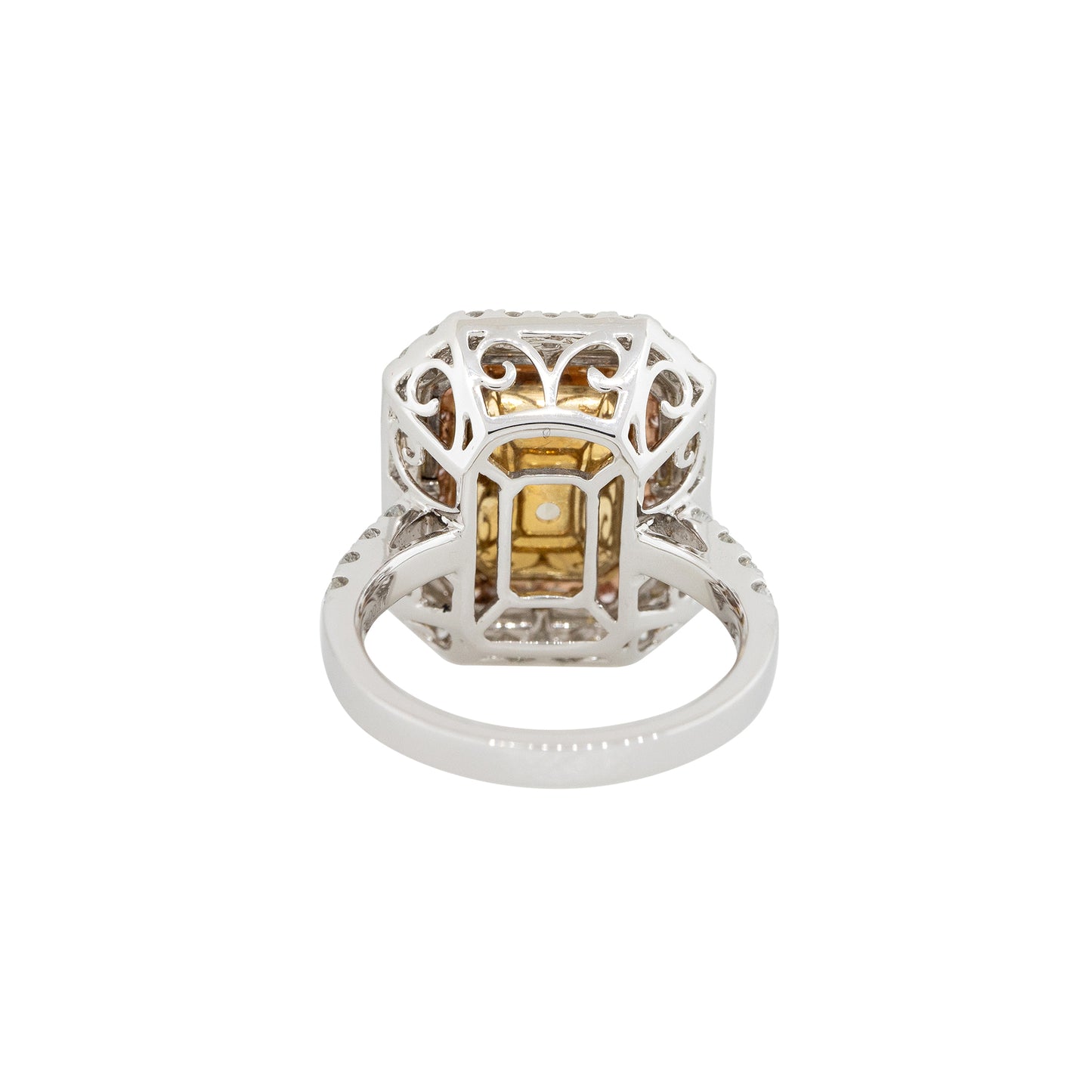18k Tri-Color Gold 5.01ct Emerald Cut Diamond Double Halo Ring