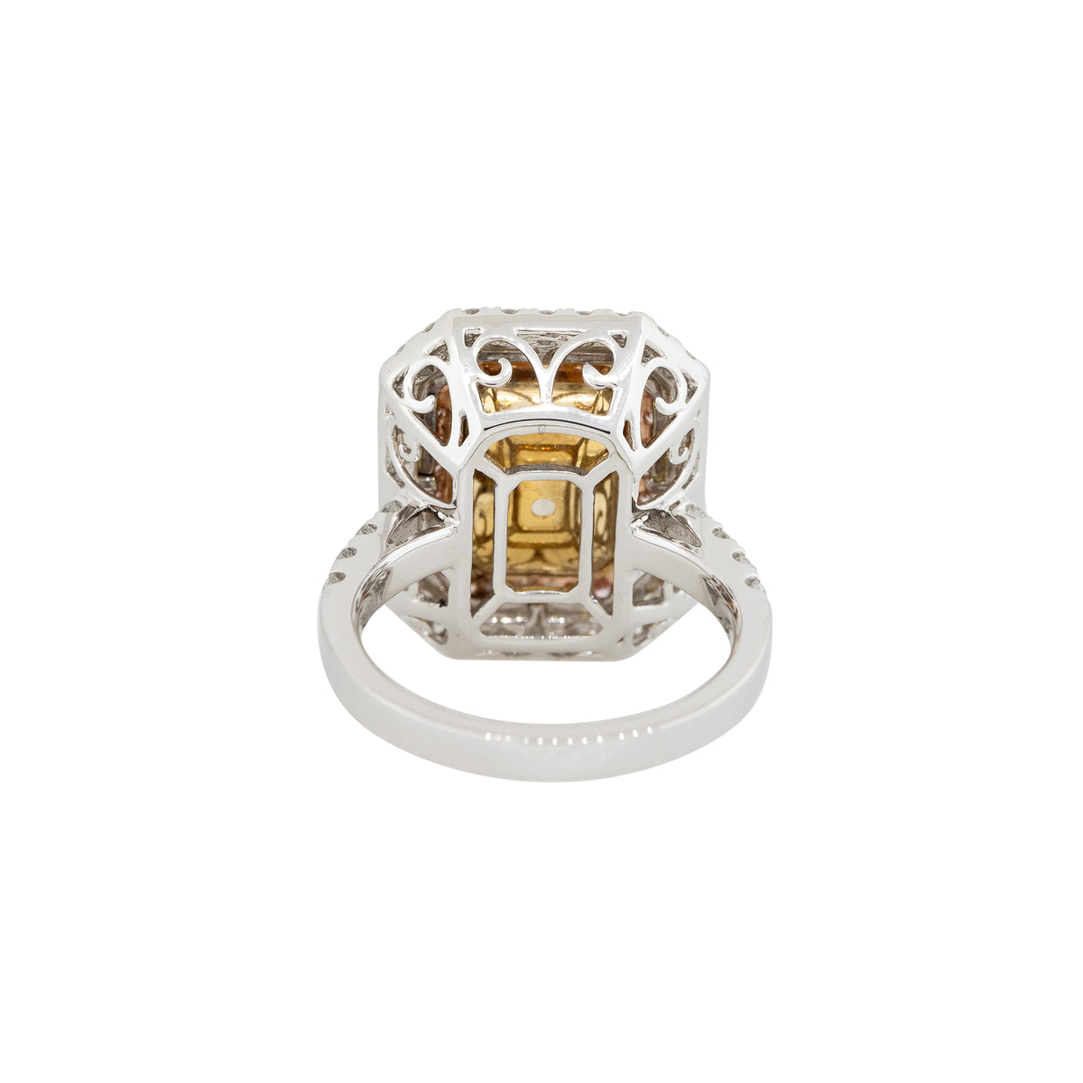 18k Tri-Color Gold 5.01ct Emerald Cut Diamond Double Halo Ring