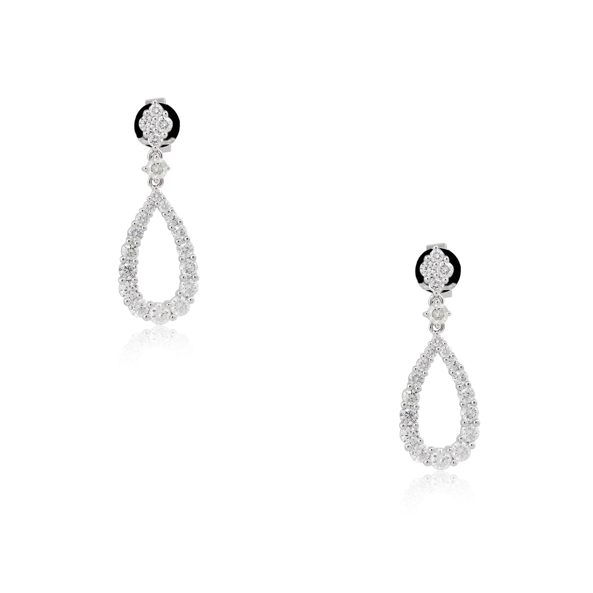 18k White Gold 1.77ctw Round Brilliant Diamond Tear-Drop Shape Earrings