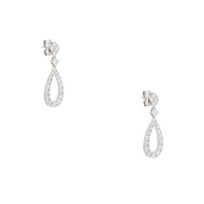 18k White Gold 1.77ctw Round Brilliant Diamond Tear-Drop Shape Earrings