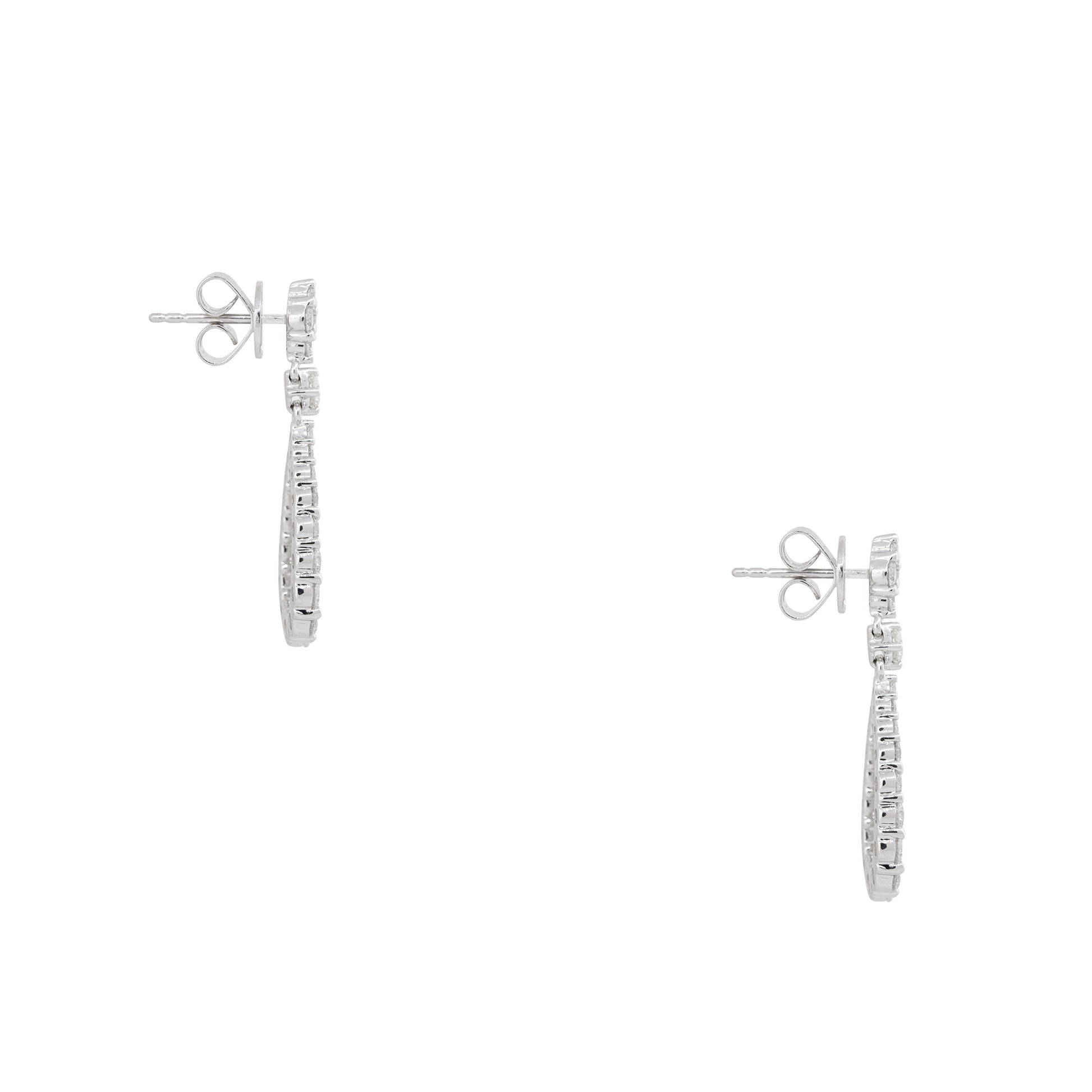 18k White Gold 1.77ctw Round Brilliant Diamond Tear-Drop Shape Earrings