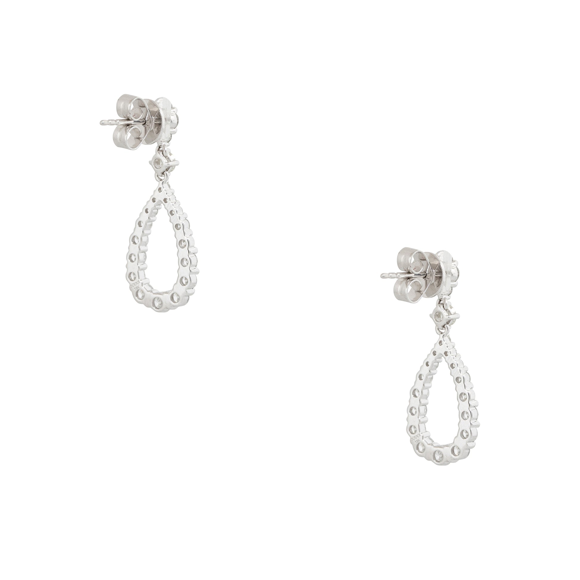 18k White Gold 1.77ctw Round Brilliant Diamond Tear-Drop Shape Earrings