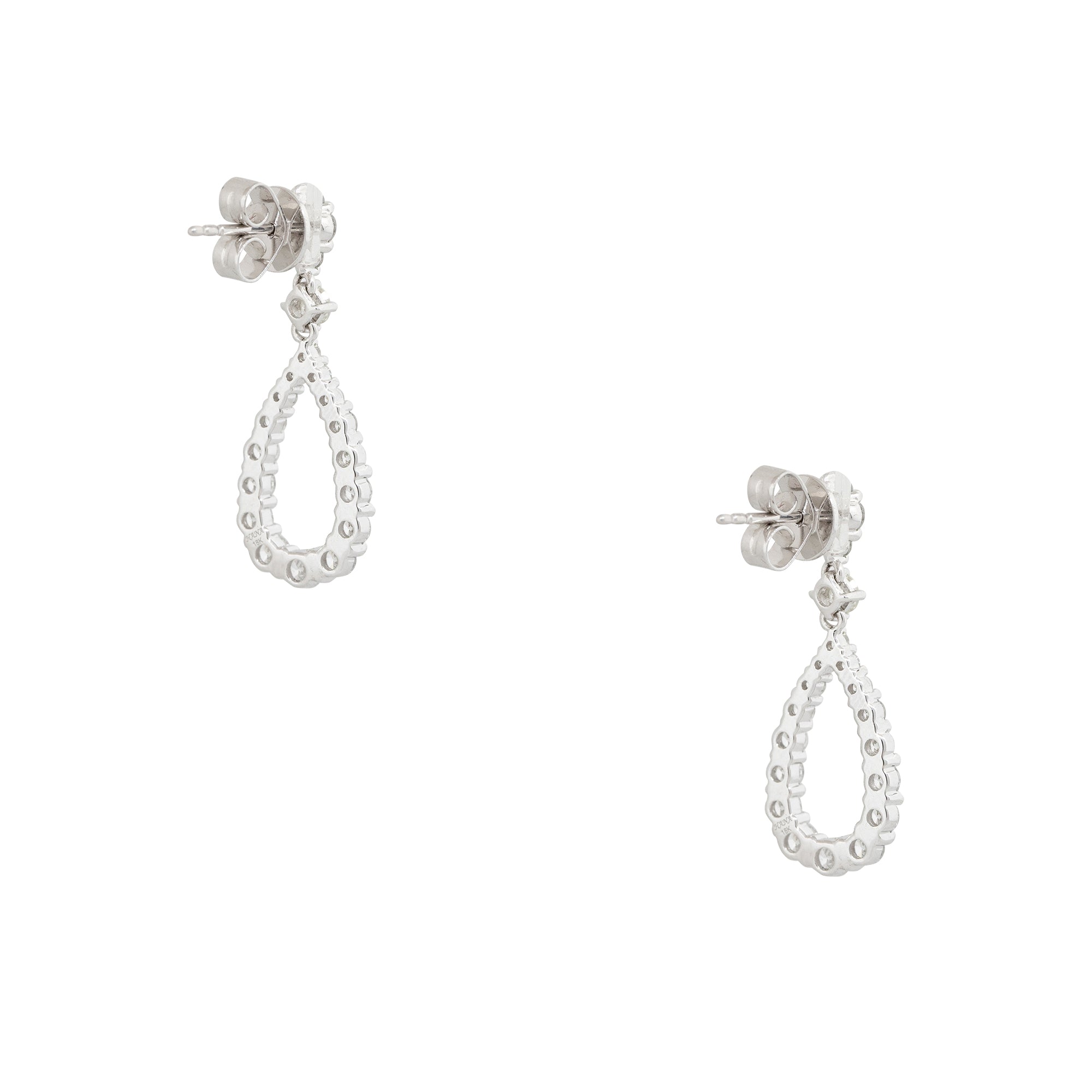 18k White Gold 1.77ctw Round Brilliant Diamond Tear-Drop Shape Earrings
