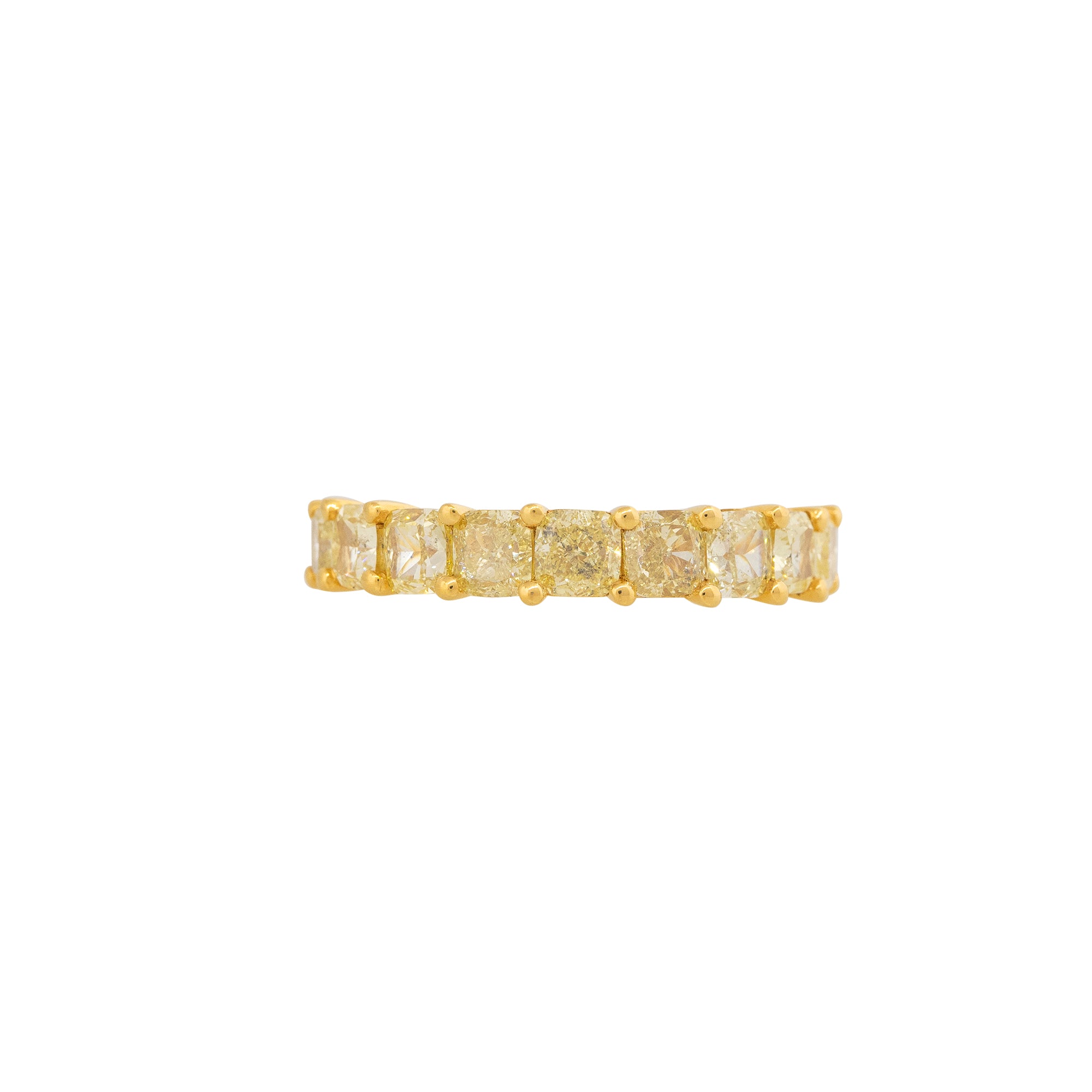 18k Yellow Gold 2.98ctw Natural Yellow Diamond Cushion Cut Band