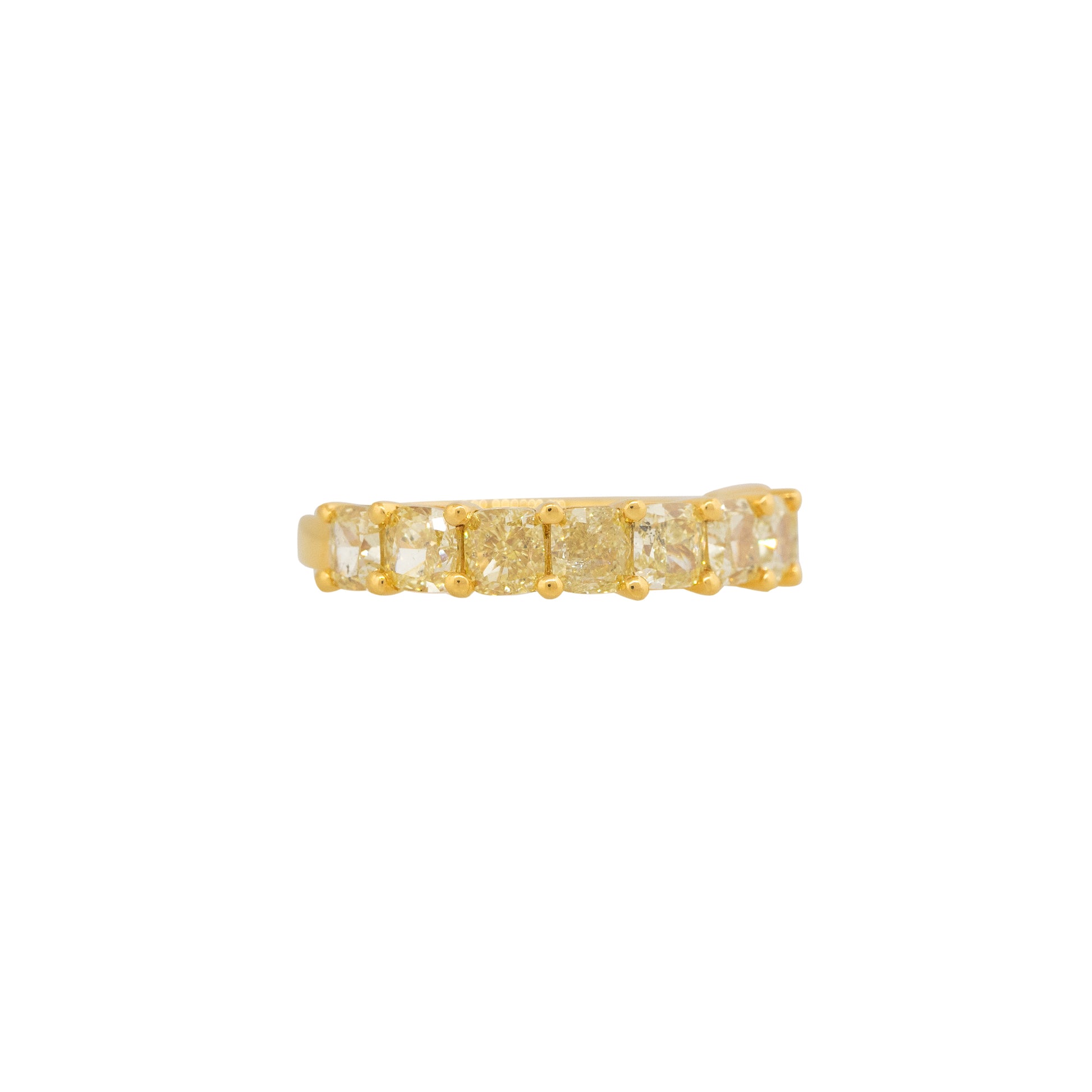 18k Yellow Gold 2.98ctw Natural Yellow Diamond Cushion Cut Band
