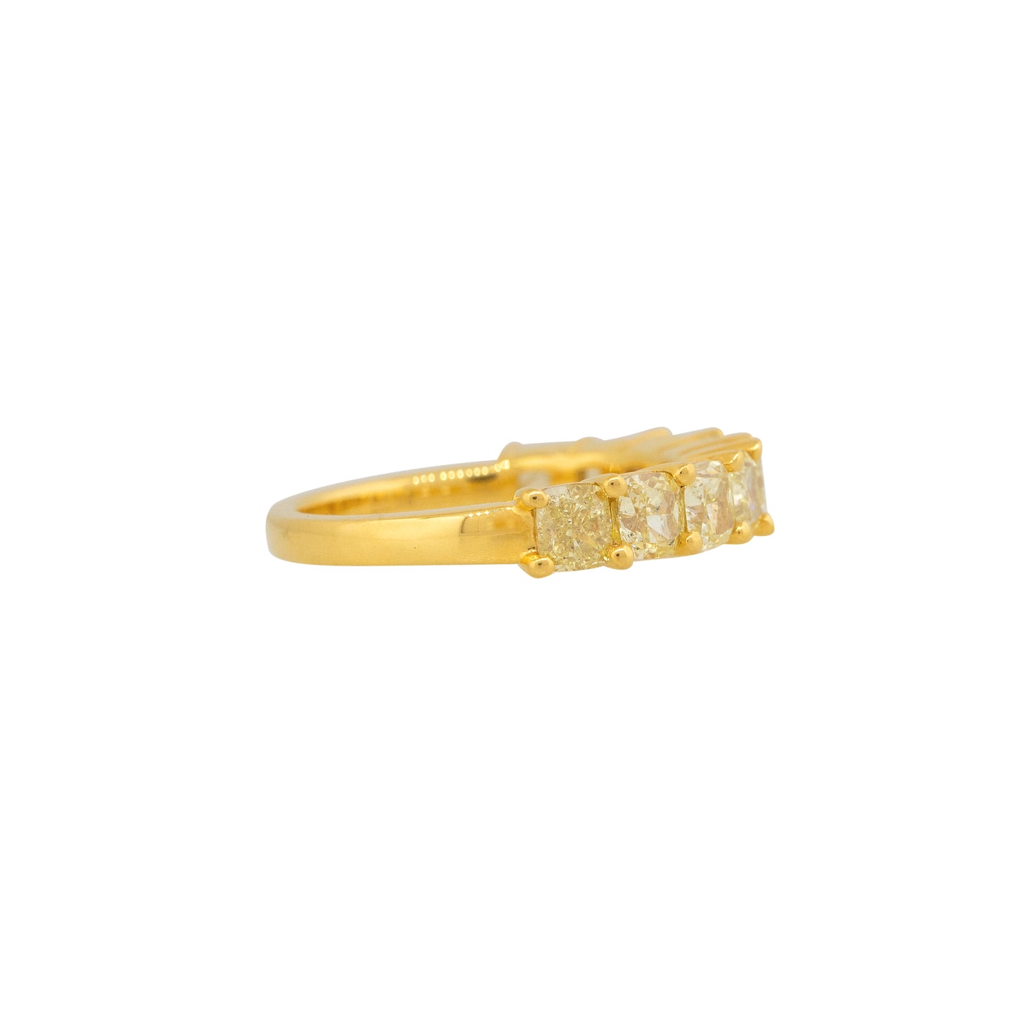 18k Yellow Gold 2.98ctw Natural Yellow Diamond Cushion Cut Band