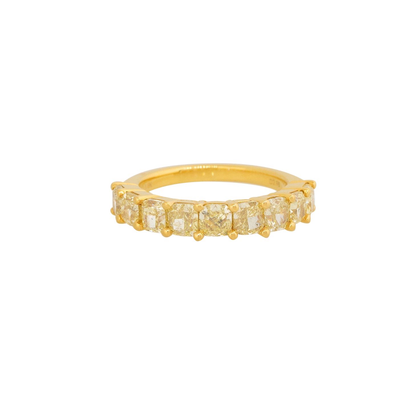 18k Yellow Gold 2.98ctw Natural Yellow Diamond Cushion Cut Band