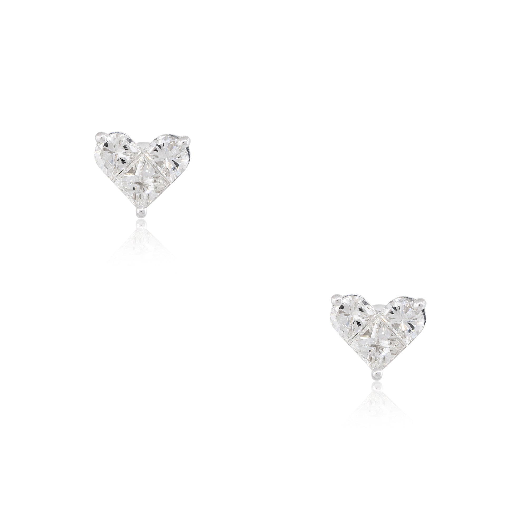 18k White Gold 1.42ctw Princess Cut Diamond Heart-Shaped Earrings