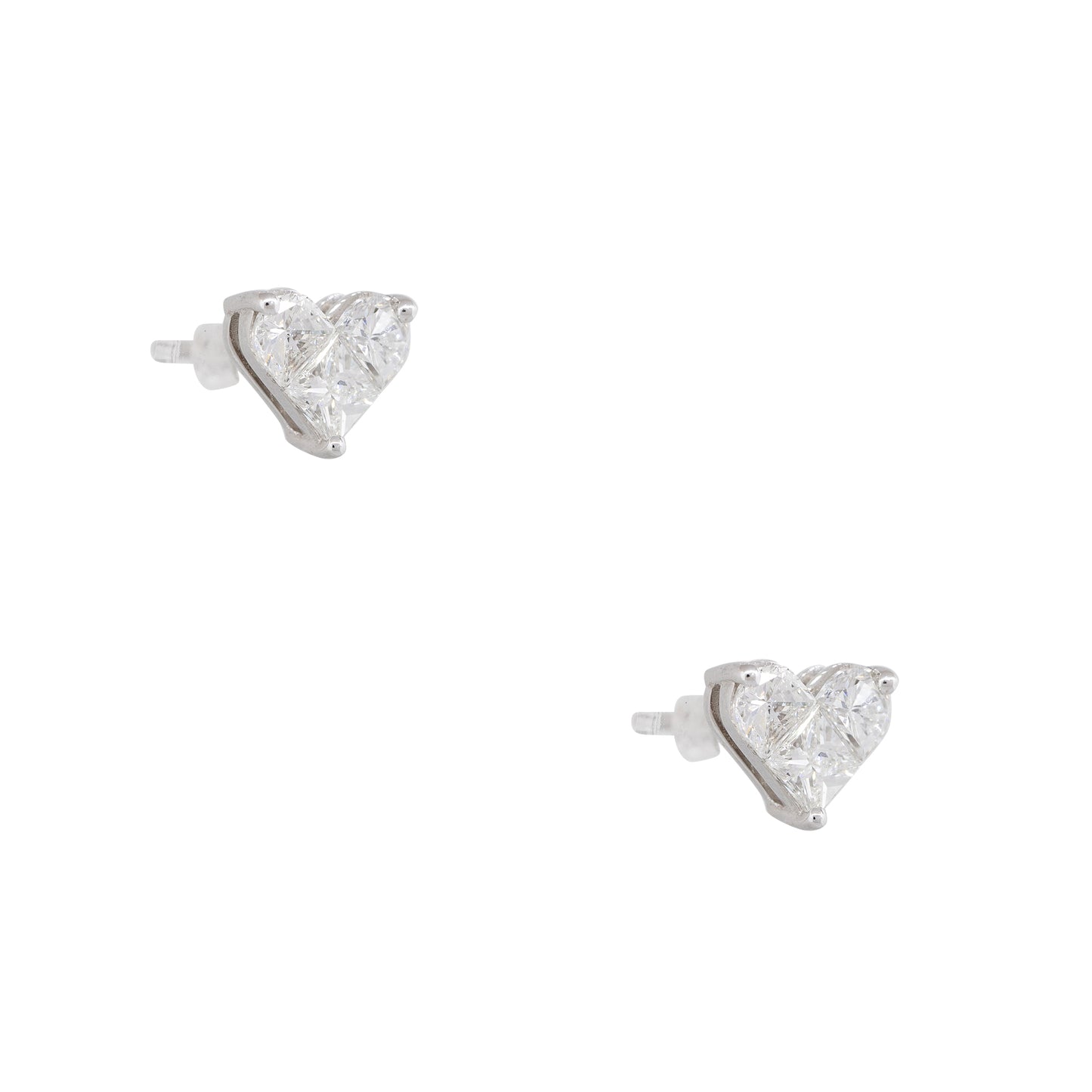 18k White Gold 1.42ctw Princess Cut Diamond Heart-Shaped Earrings