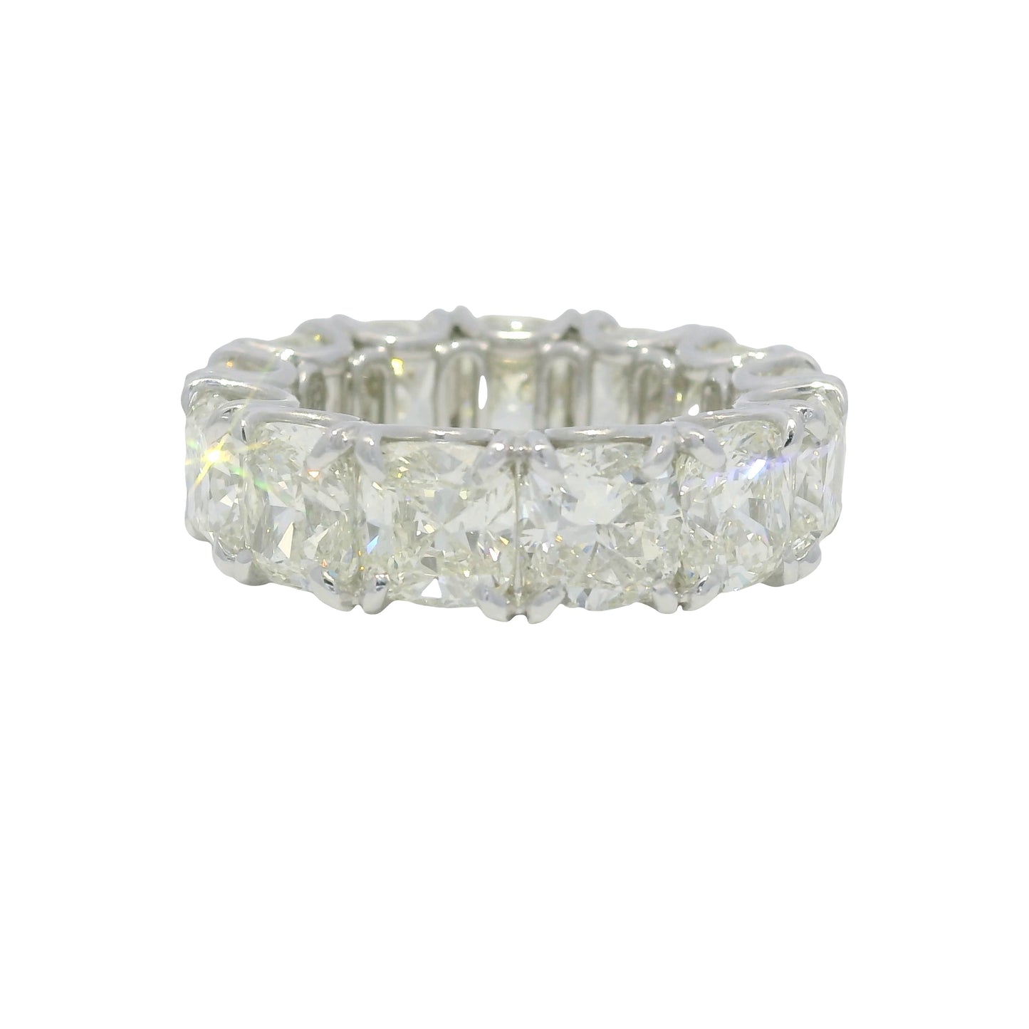 Platinum Natural 13.44 Carat Cushion Cut Diamond Eternity Ring
