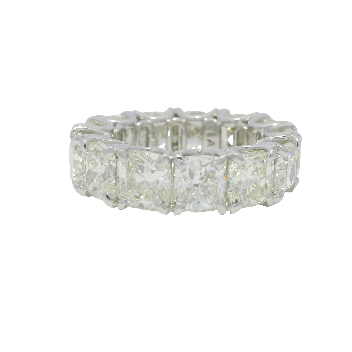 Platinum Natural 13.44 Carat Cushion Cut Diamond Eternity Ring