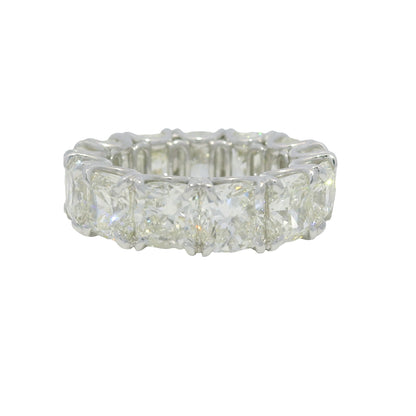 Platinum Natural 13.44 Carat Cushion Cut Diamond Eternity Ring