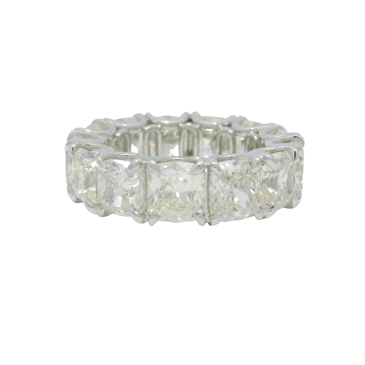 Platinum Natural 13.44 Carat Cushion Cut Diamond Eternity Ring
