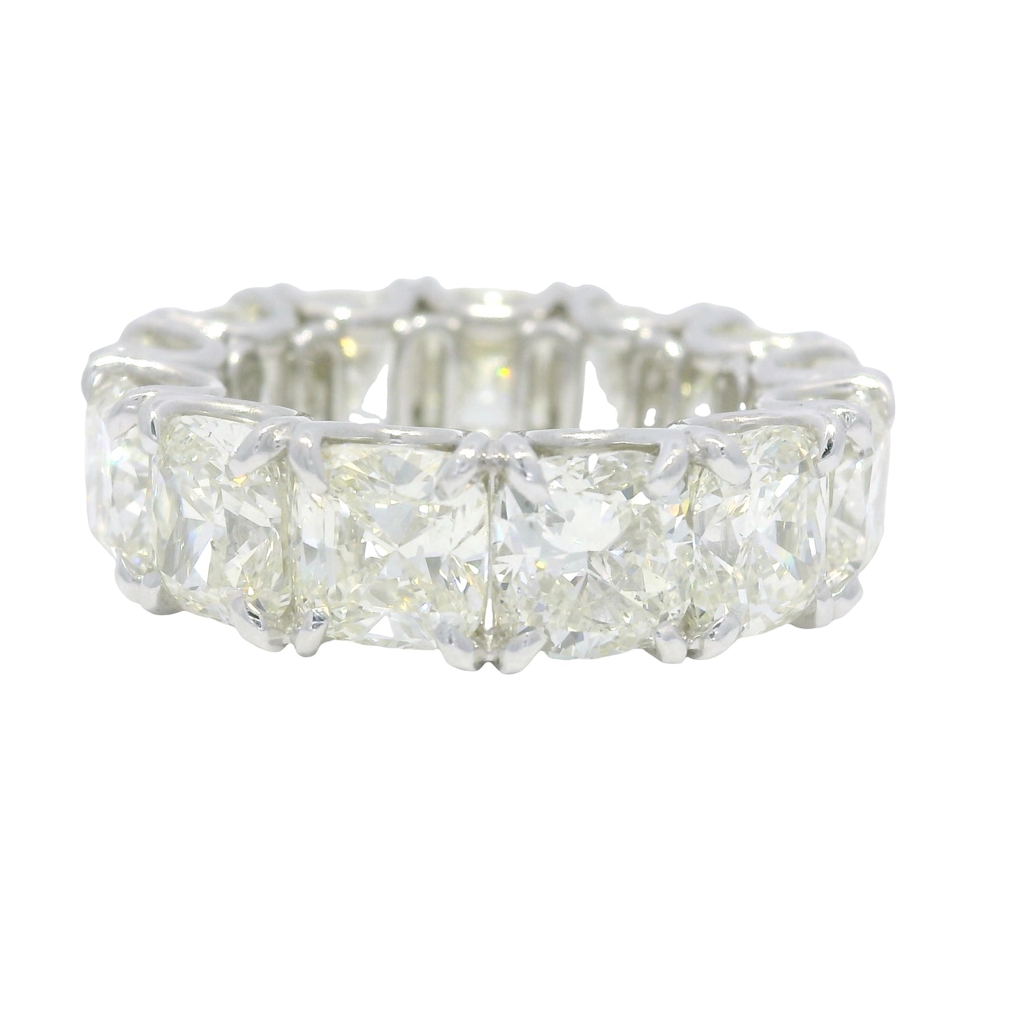Platinum Natural 13.44 Carat Cushion Cut Diamond Eternity Ring