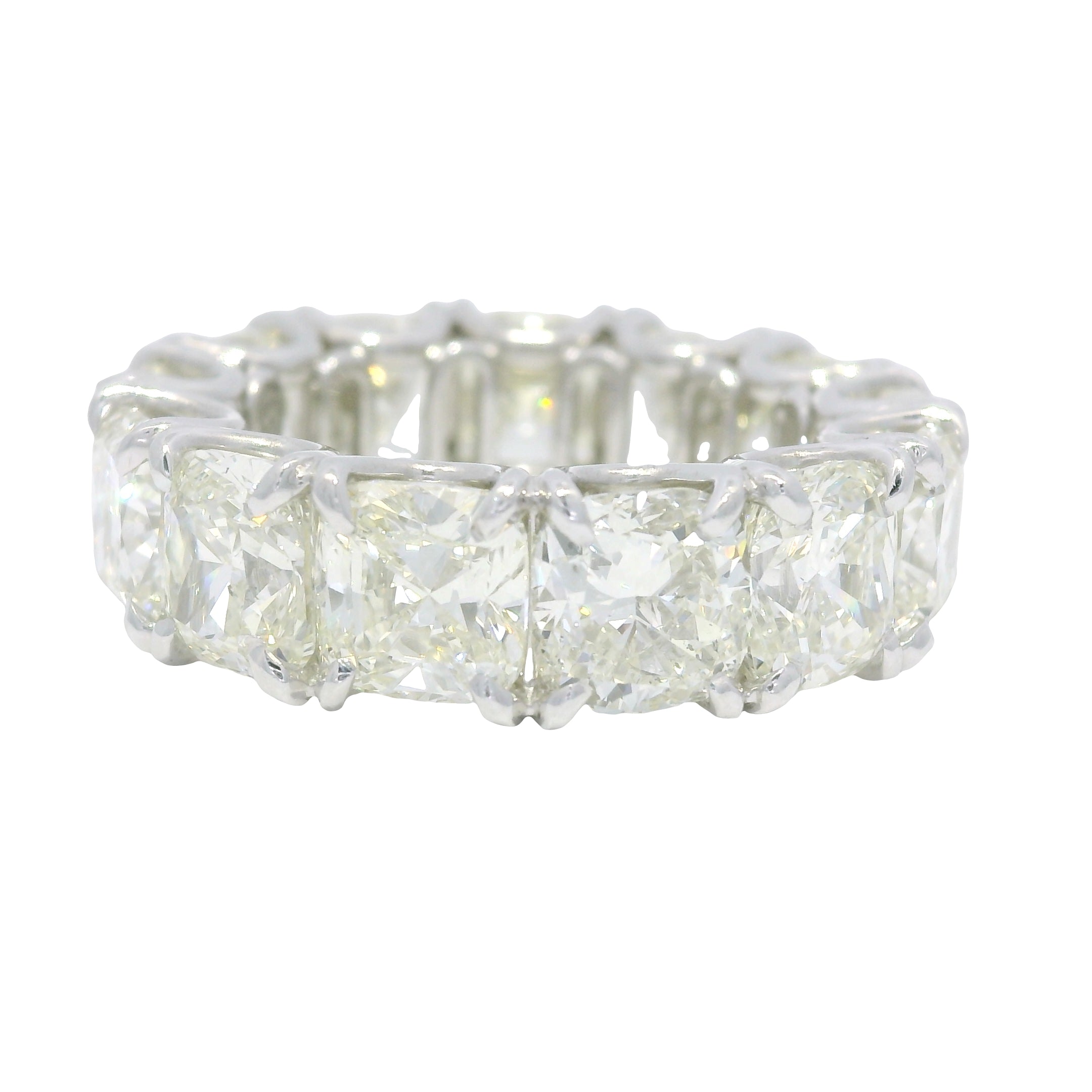 Platinum Natural 13.44 Carat Cushion Cut Diamond Eternity Ring
