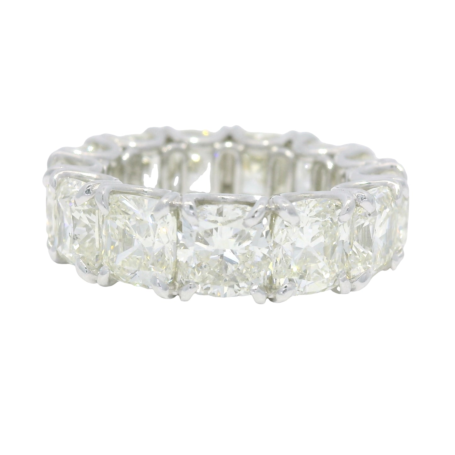Platinum Natural 13.44 Carat Cushion Cut Diamond Eternity Ring