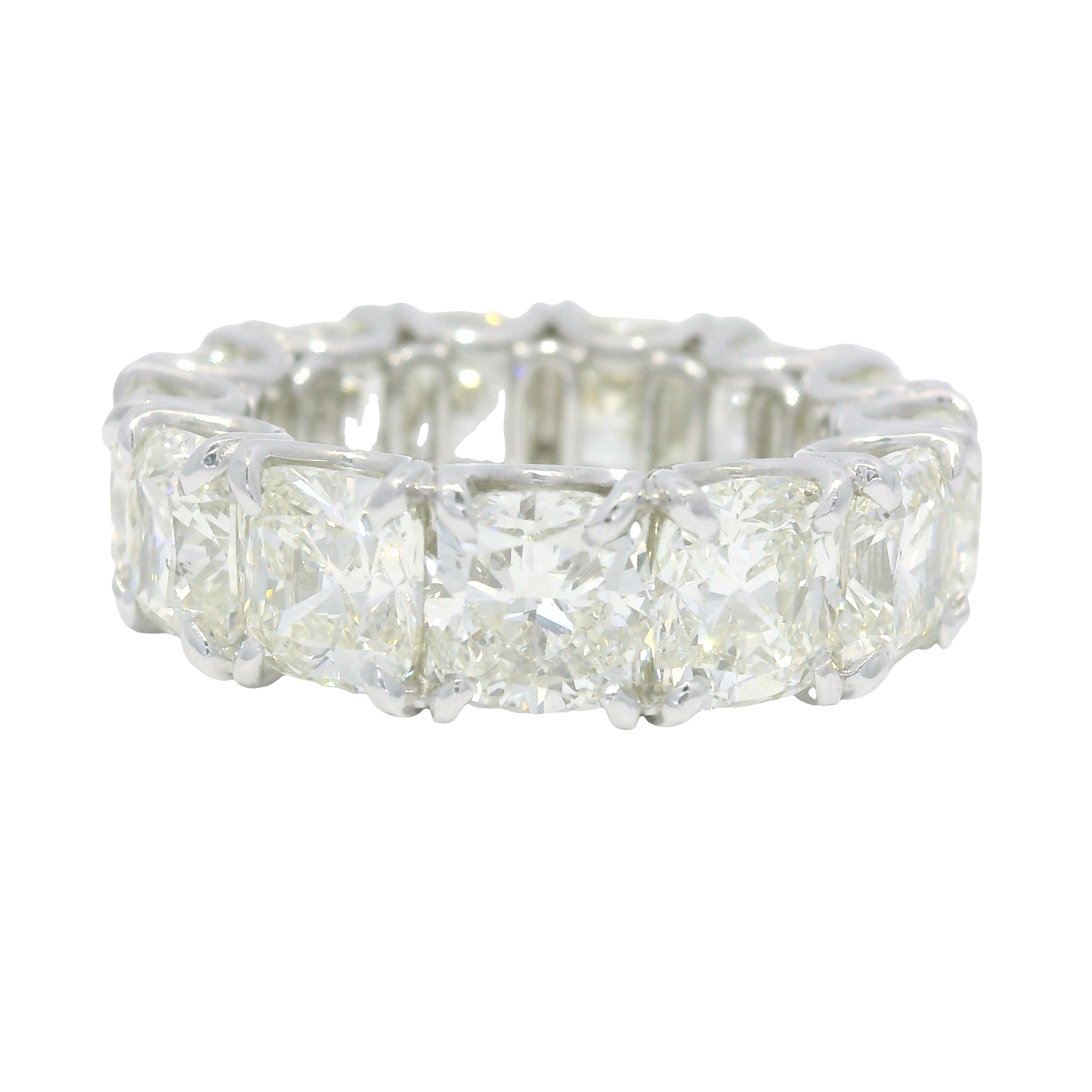 Platinum Natural 13.44 Carat Cushion Cut Diamond Eternity Ring