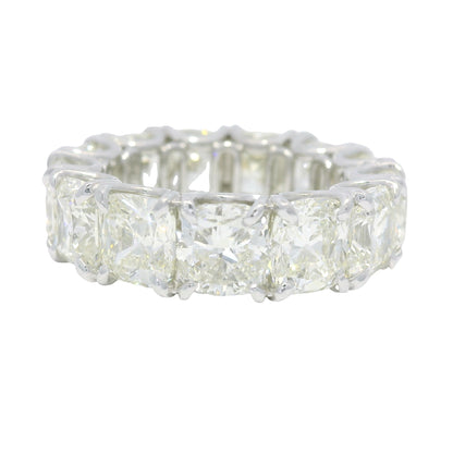 Platinum Natural 13.44 Carat Cushion Cut Diamond Eternity Ring