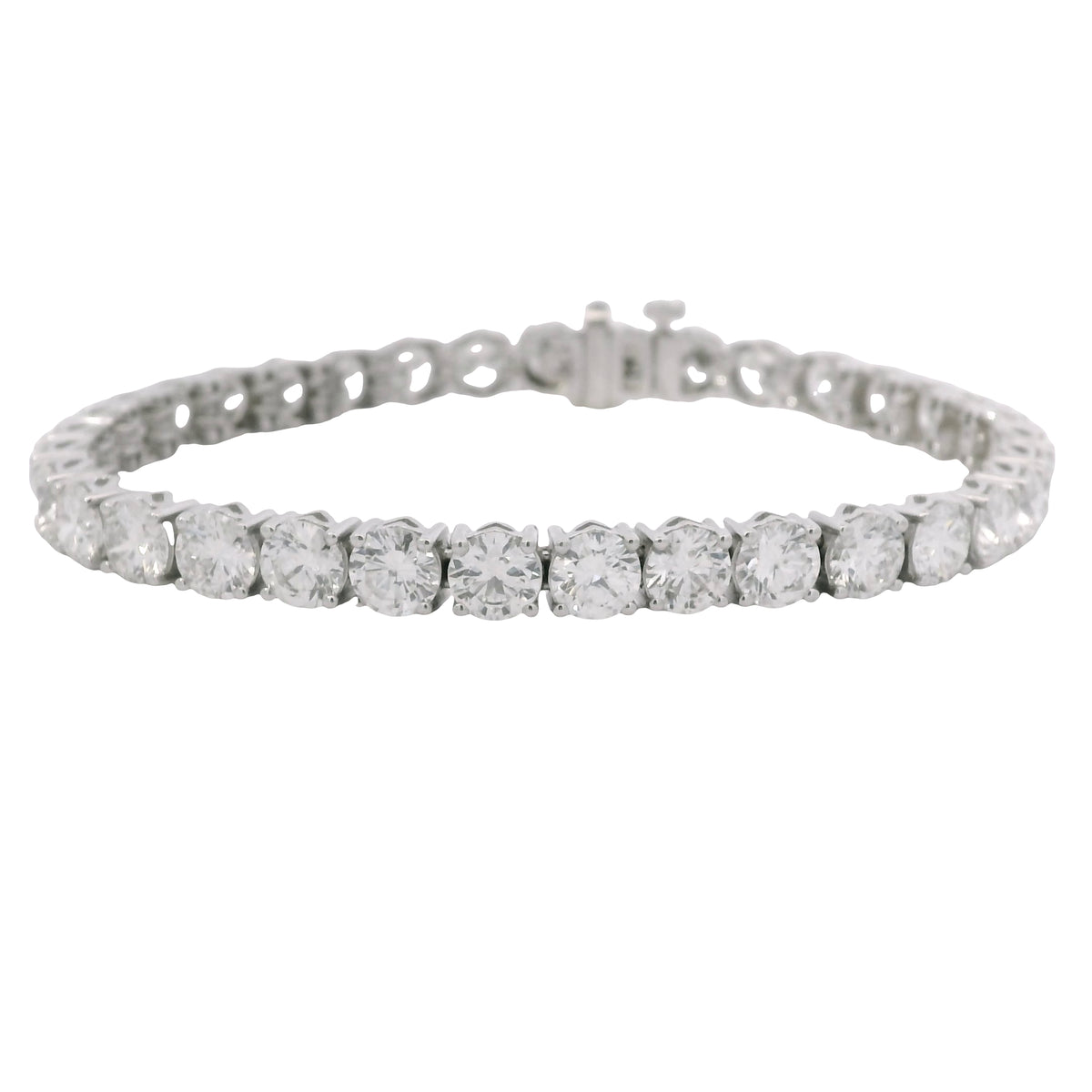GIA 18k White Gold 17.51 Carat Round Brilliant Cut Diamond Tennis Bracelet