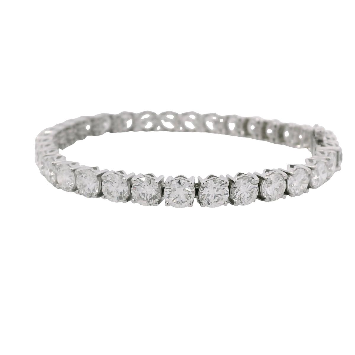 GIA 18k White Gold 17.51 Carat Round Brilliant Cut Diamond Tennis Bracelet