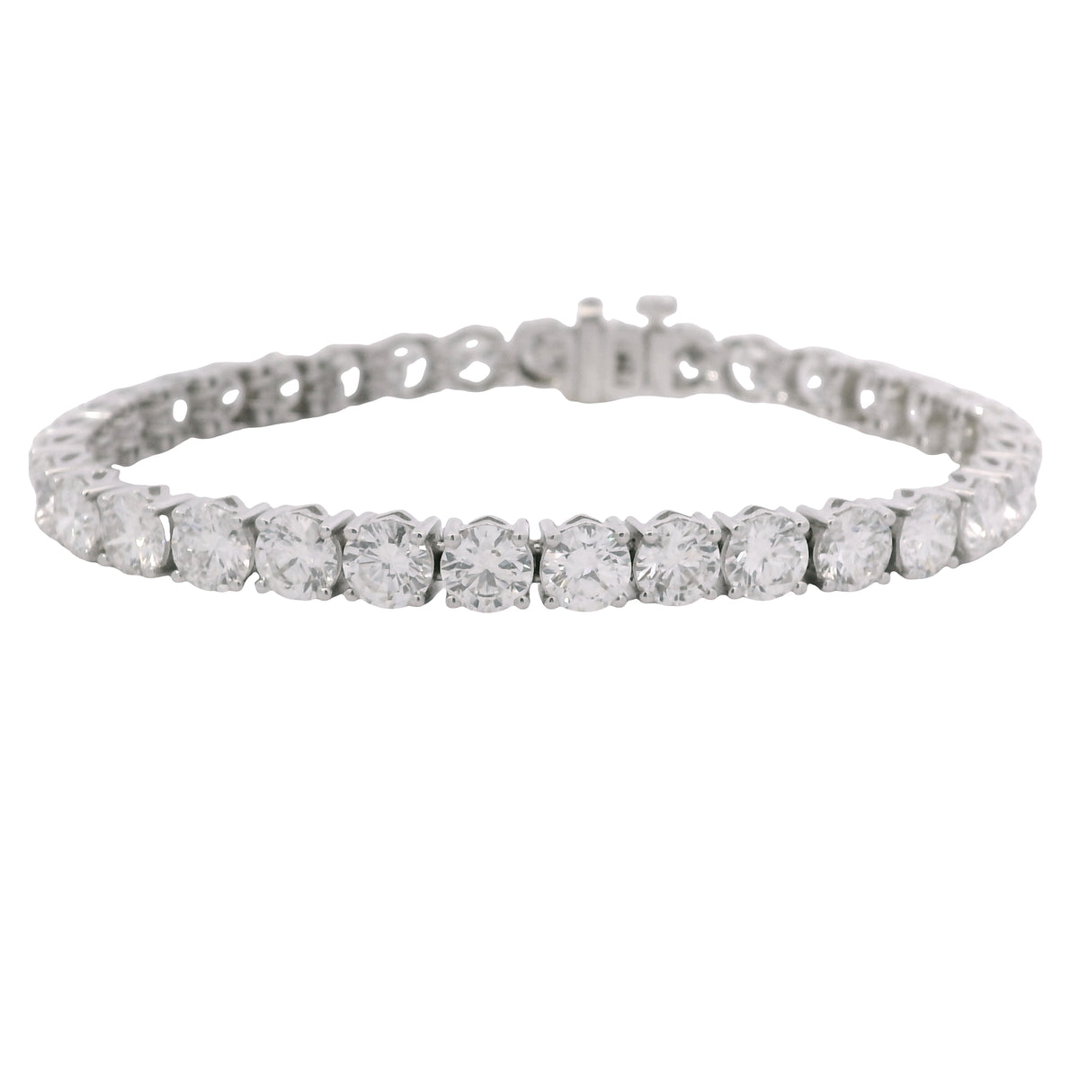 GIA 18k White Gold 17.51 Carat Round Brilliant Cut Diamond Tennis Bracelet
