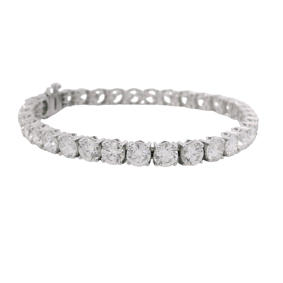 GIA 18k White Gold 17.51 Carat Round Brilliant Cut Diamond Tennis Bracelet