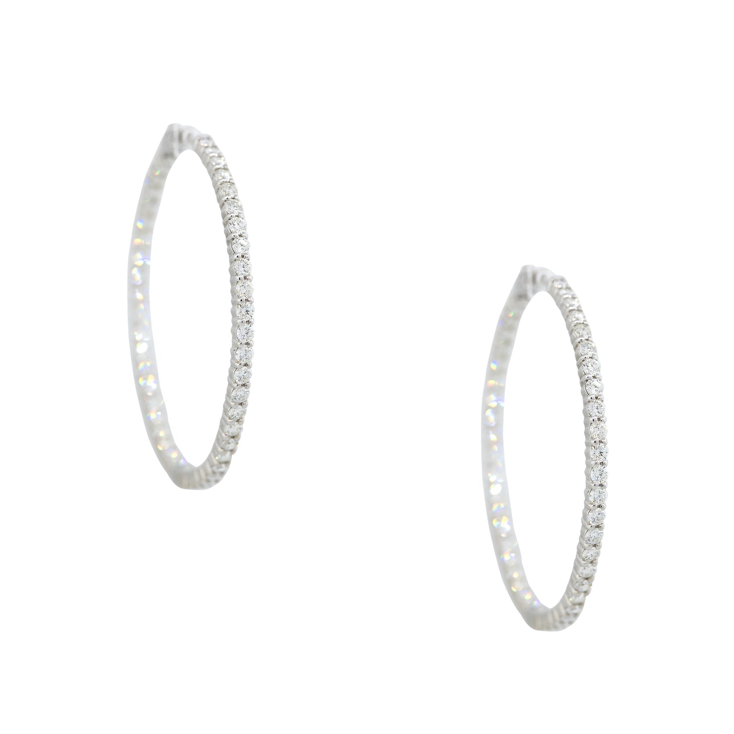 14k White Gold 7.22ctw Round Brilliant Cut Diamond Hoop Earrings