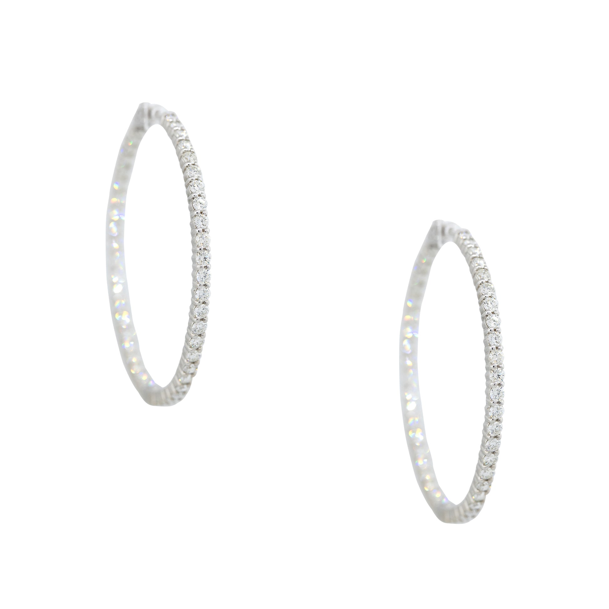 14k White Gold 7.22ctw Round Brilliant Cut Diamond Hoop Earrings