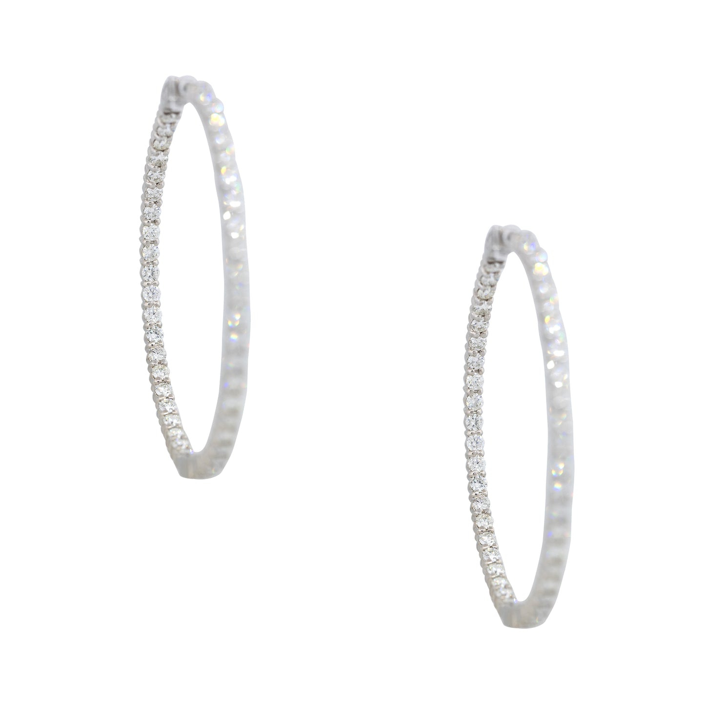 14k White Gold 7.22ctw Round Brilliant Cut Diamond Hoop Earrings