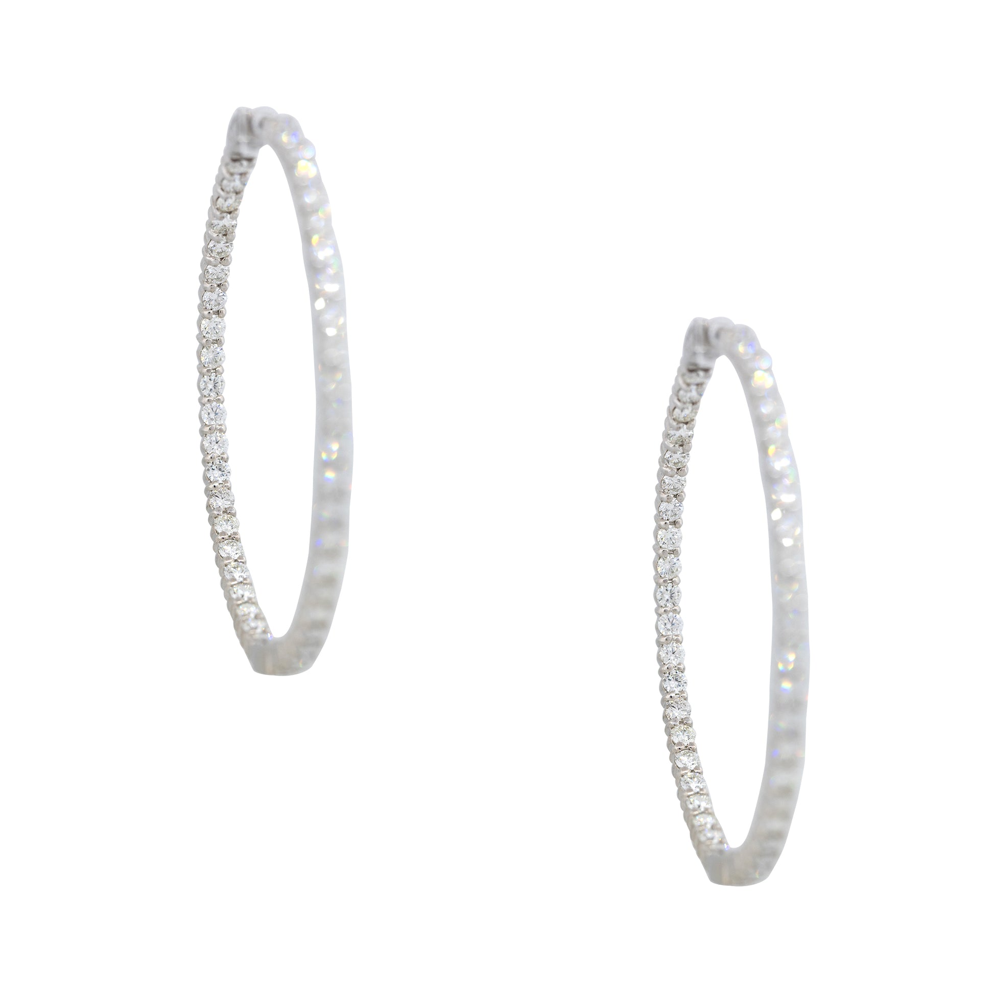 14k White Gold 7.22ctw Round Brilliant Cut Diamond Hoop Earrings