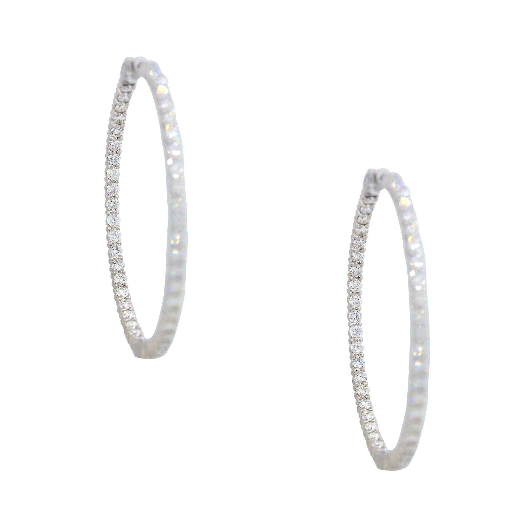 14k White Gold 7.22ctw Round Brilliant Cut Diamond Hoop Earrings