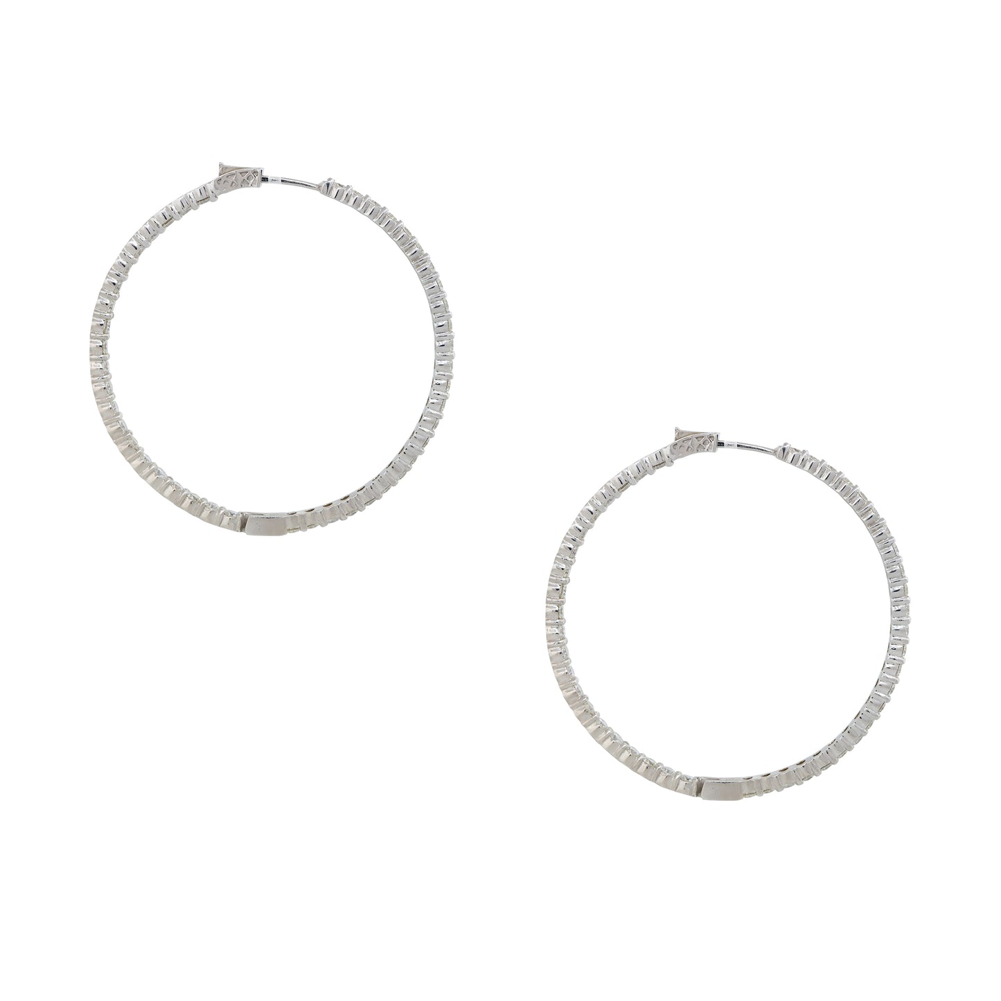 14k White Gold 7.22ctw Round Brilliant Cut Diamond Hoop Earrings