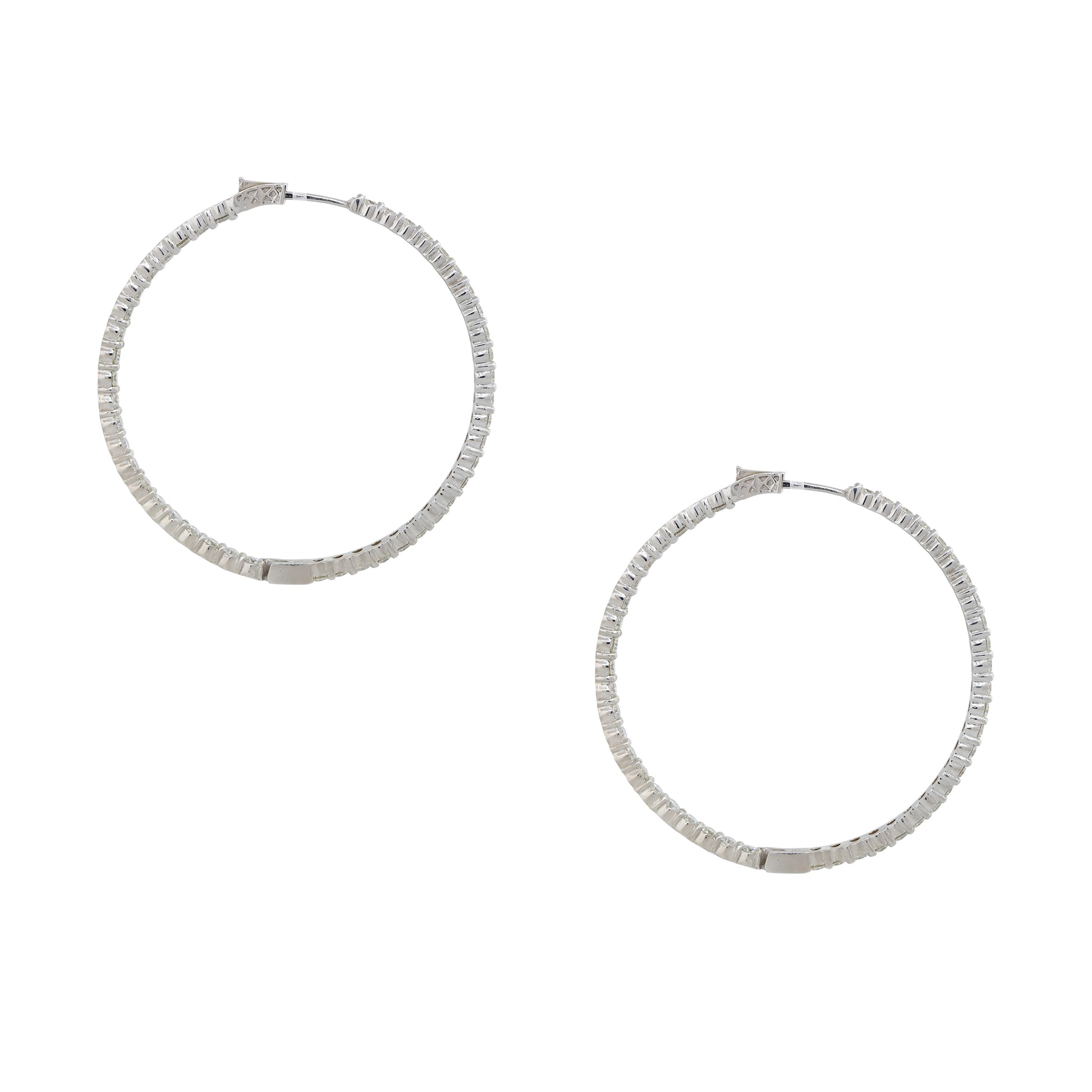 14k White Gold 7.22ctw Round Brilliant Cut Diamond Hoop Earrings