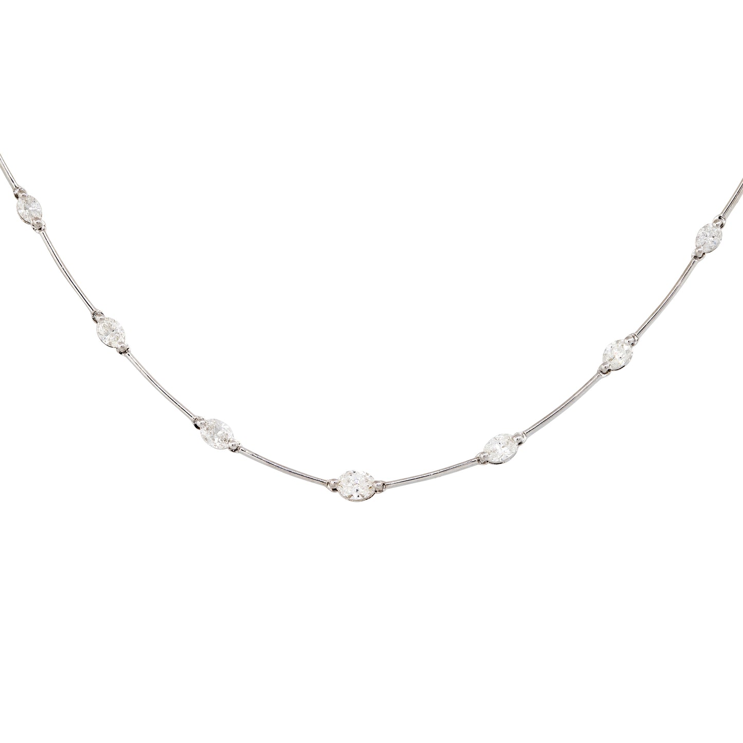 18k White Gold 3.71ctw Oval Shape Diamond Bar Necklace