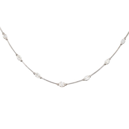 18k White Gold 3.71ctw Oval Shape Diamond Bar Necklace