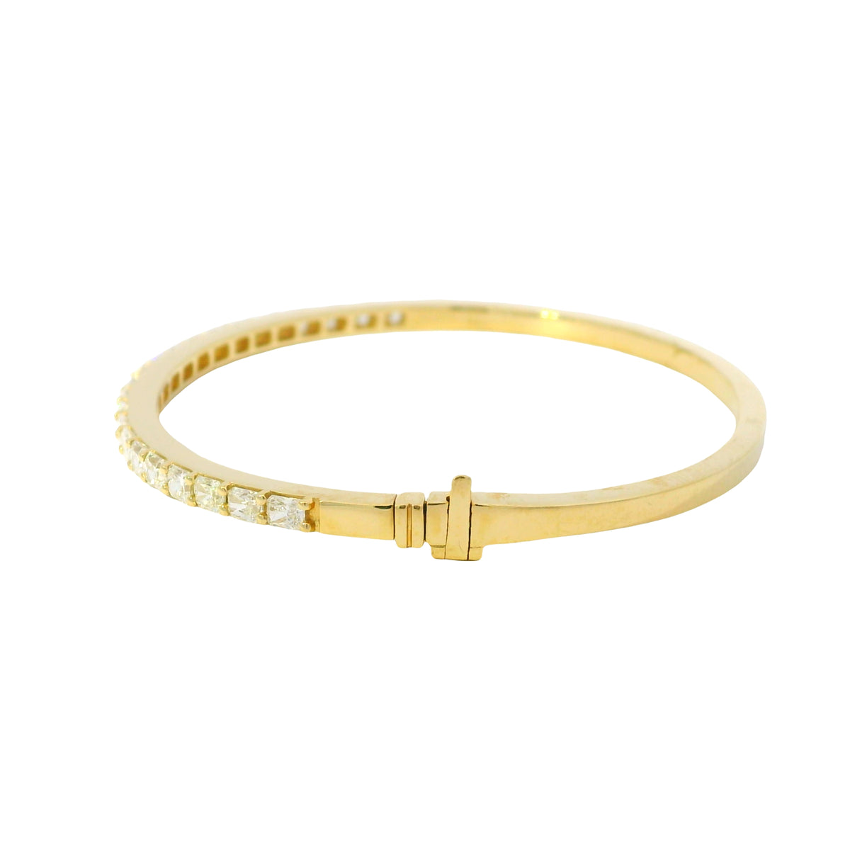 14K Yellow Gold Natural 2.14 Carat Radiant Diamond Bangle Bracelet