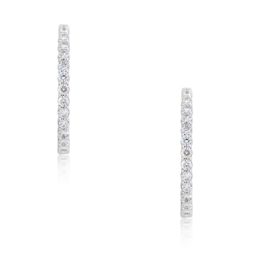 14k White Gold 7.63ctw Round Brilliant Cut Diamond Hoop Earrings